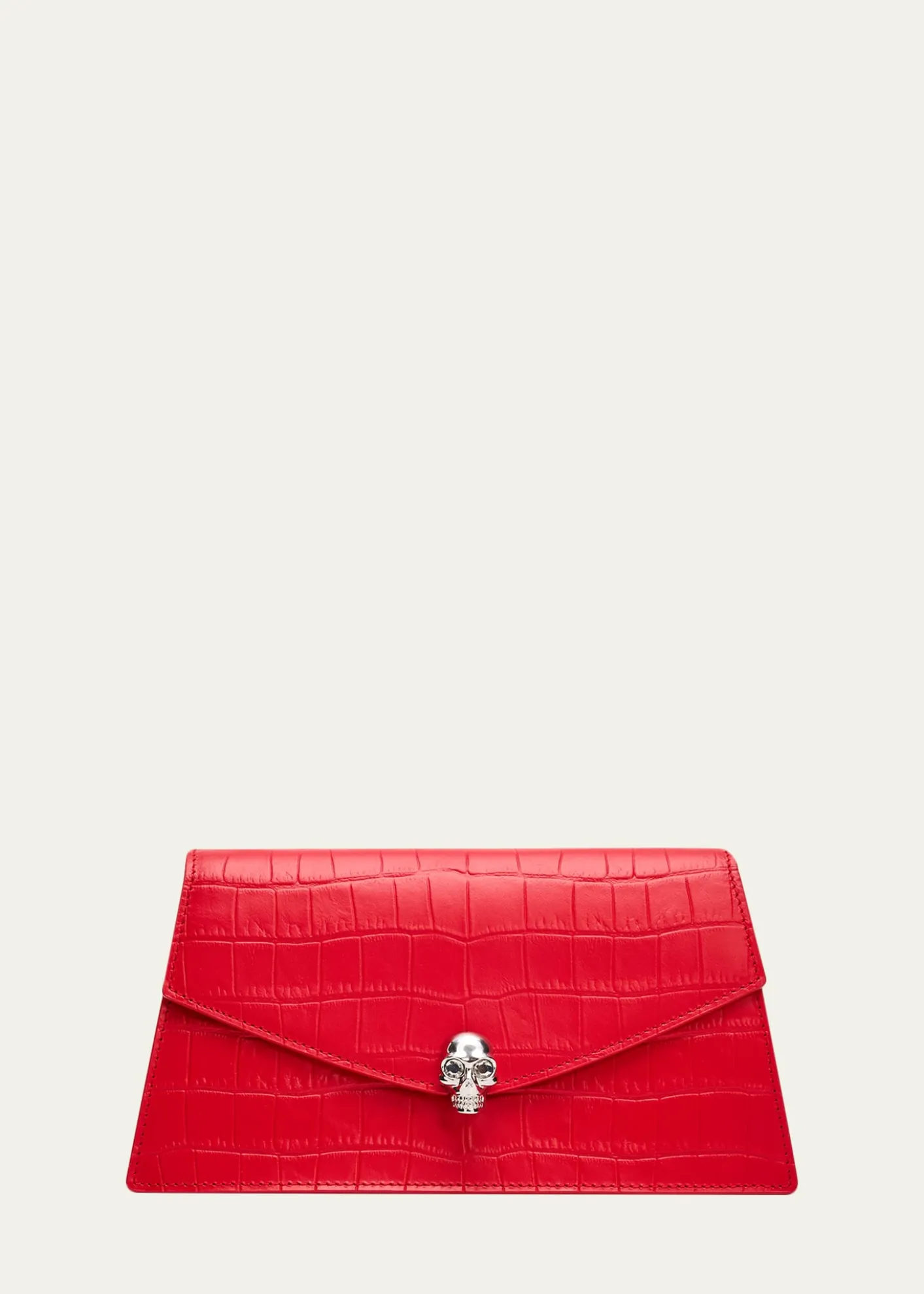 McQueenSkull Mini Croc-Embossed Leather Top-Handle Bag