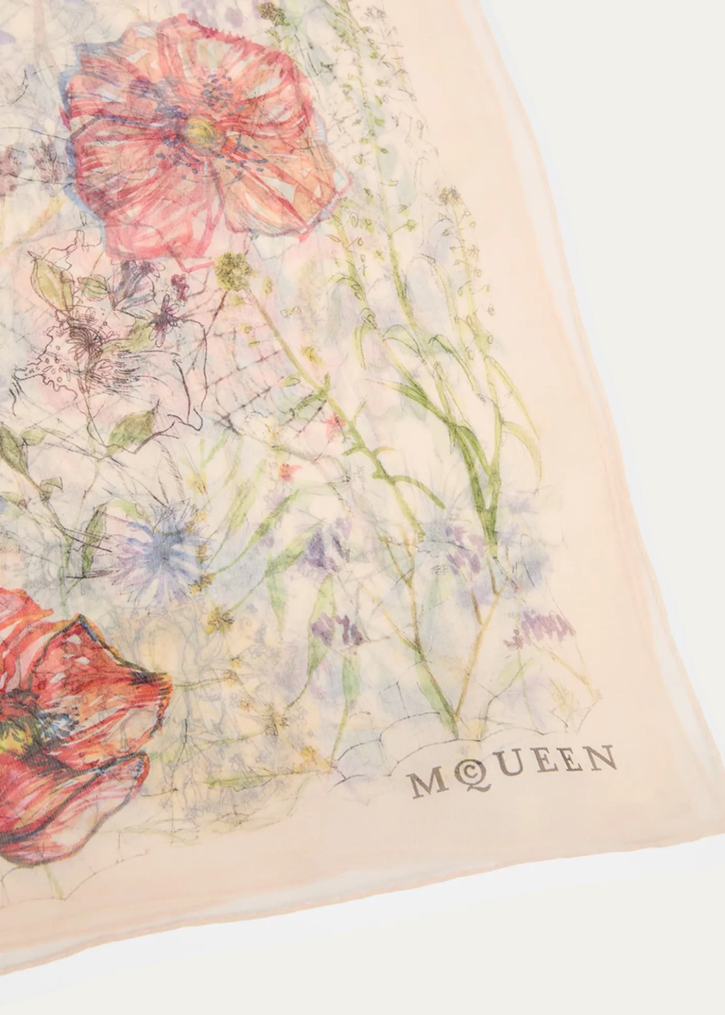 McQueenSkull & Spider Floral Scarf