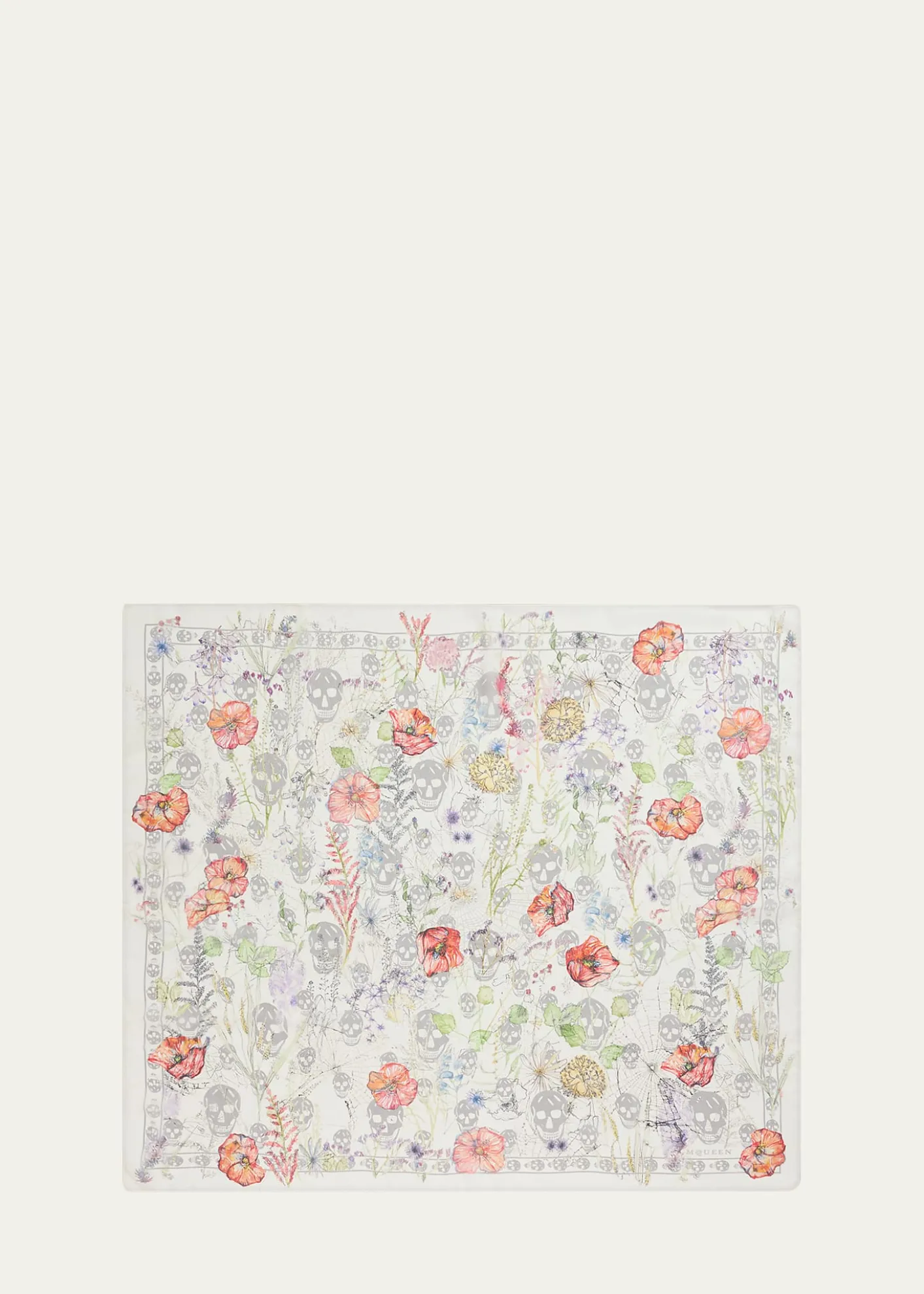 McQueenSkull & Spider Floral Silk Scarf