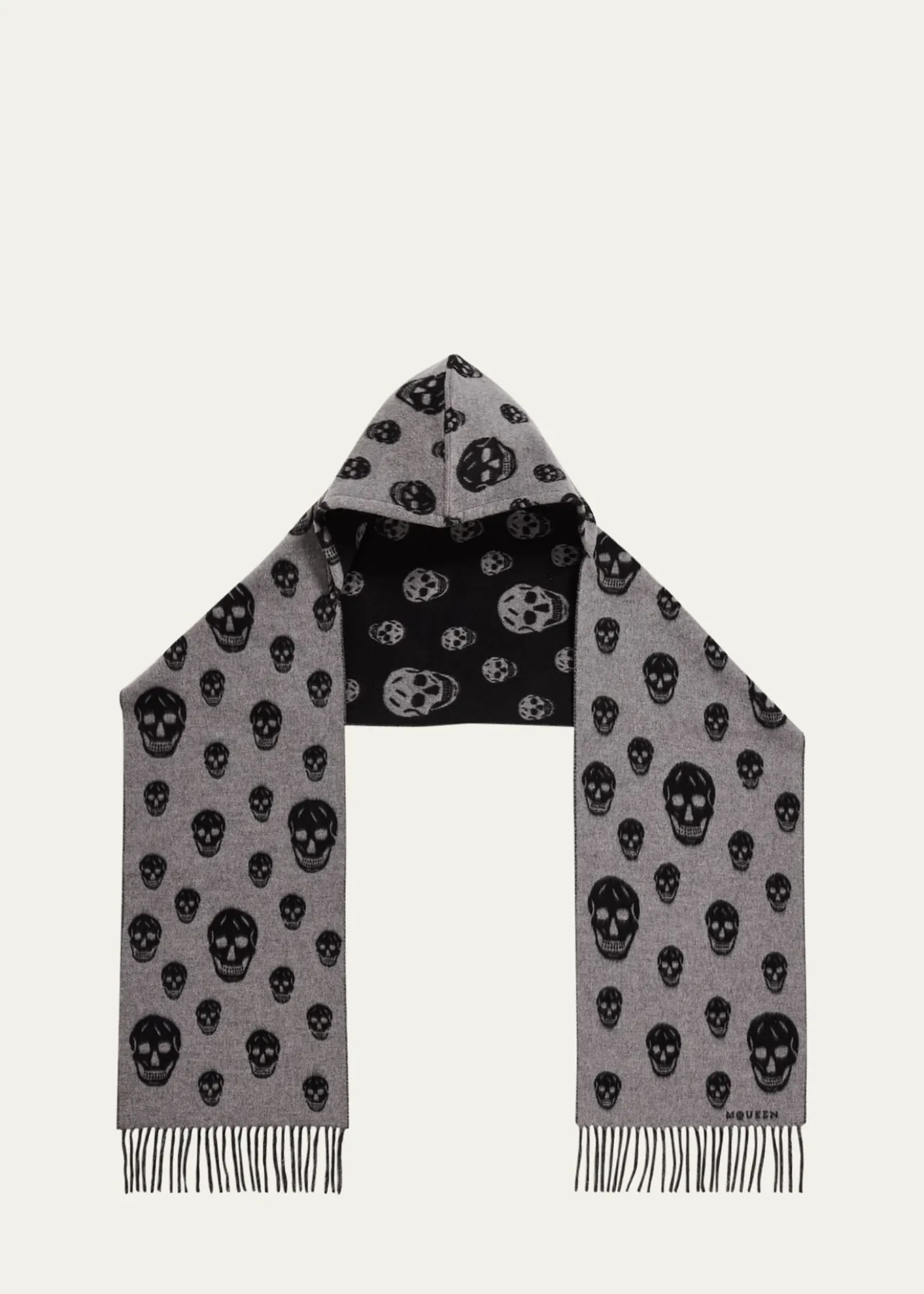 McQueenSkull Wool Cashmere Hooded Scarf