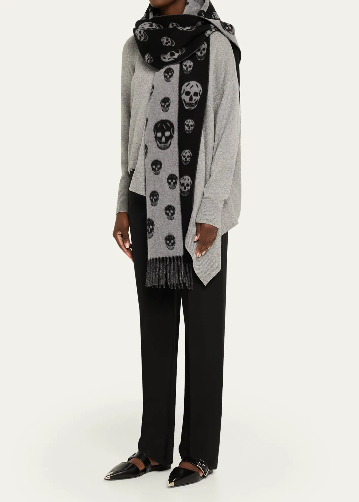 McQueenSkull Wool Cashmere Hooded Scarf
