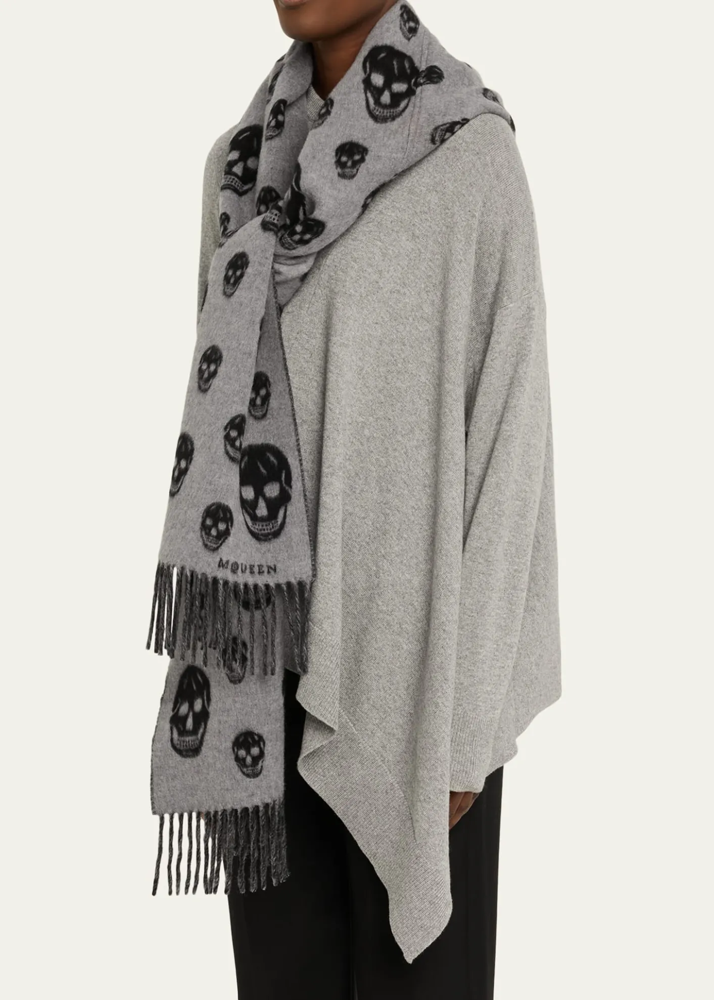 McQueenSkull Wool Cashmere Hooded Scarf