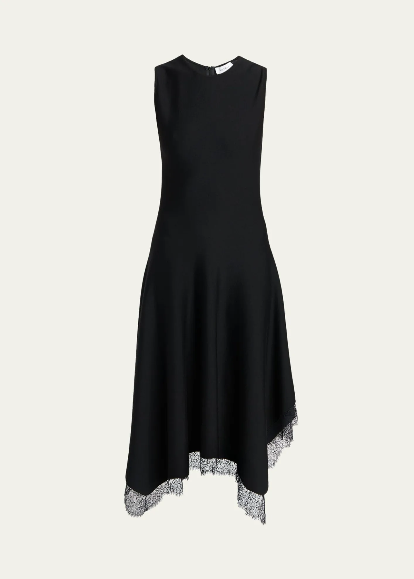 McQueenSleeveless Lace-Trim Asymmetric Handkerchief Midi Dress
