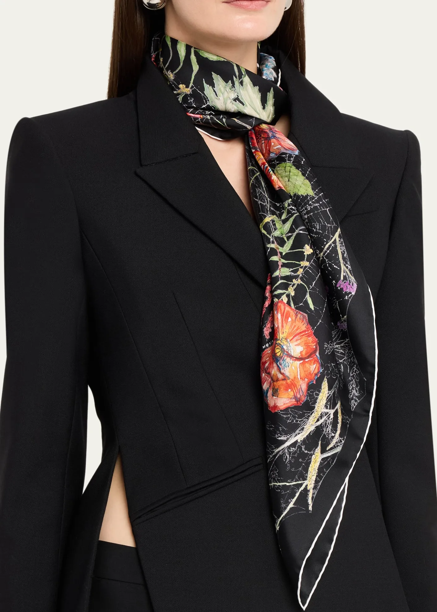 McQueenSpider Floral Silk Twill Scarf