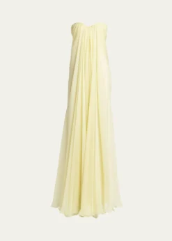 McQueenStrapless Draped Chiffon Bustier Maxi Dress