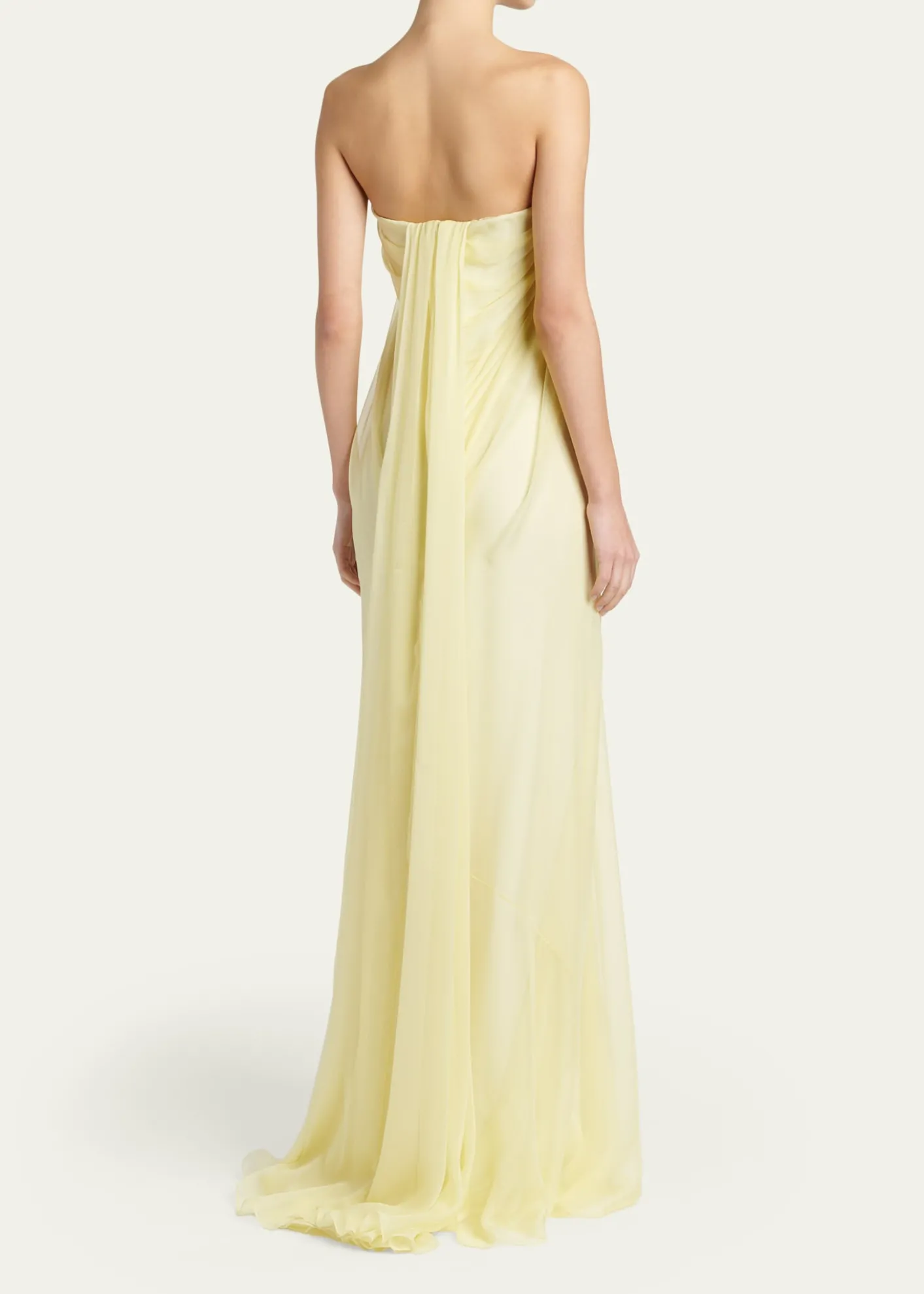 McQueenStrapless Draped Chiffon Bustier Maxi Dress