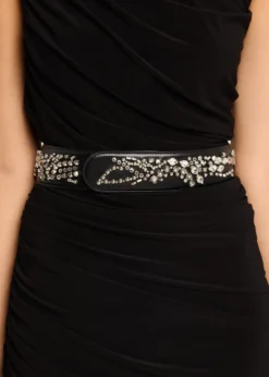McQueenSunflower Crystal Embroidered Leather Belt