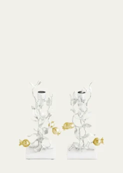 Michael AramPomegranate Silver & Gold Candleholders with 24K Goldplate, Set of 2