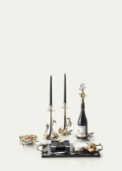 Michael AramTwo Gold Orchid Taper Candleholders
