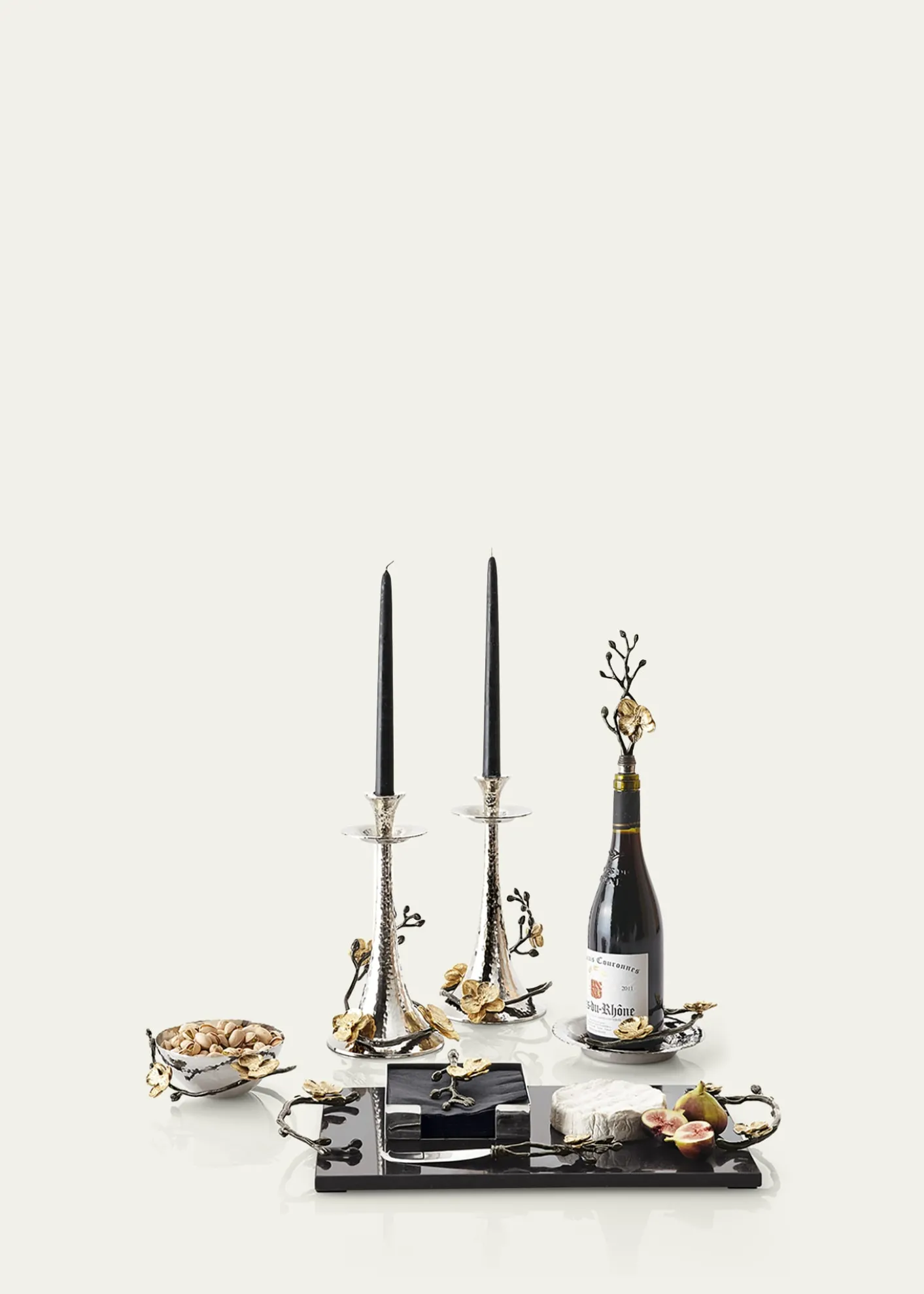 Michael AramTwo Gold Orchid Taper Candleholders