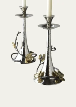 Michael AramTwo Gold Orchid Taper Candleholders