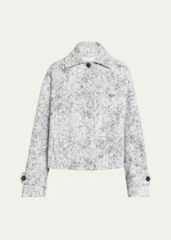 Michael Kors CollectionBalmacaan Cracked-Print Cotton Jacket
