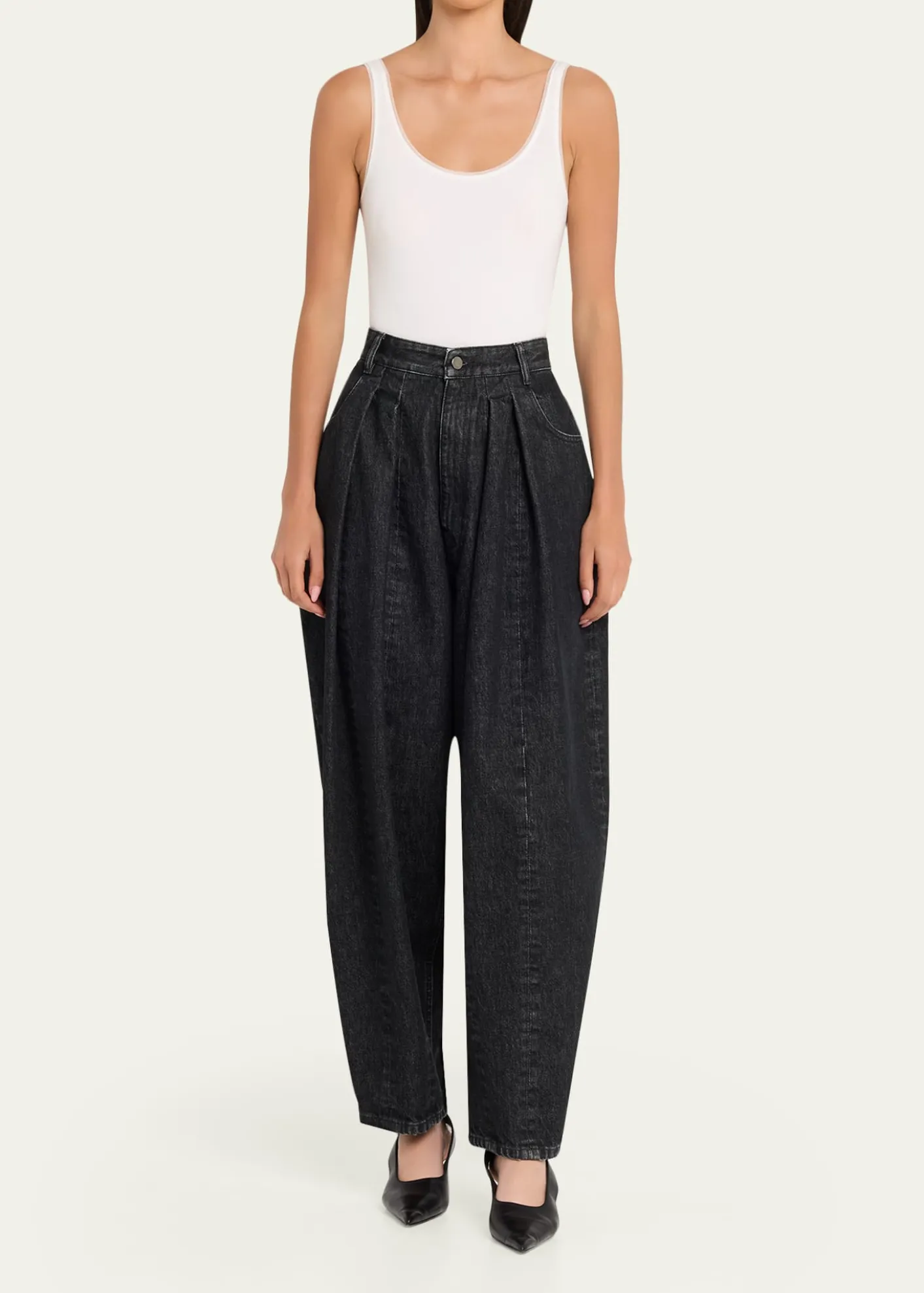 Michael Kors CollectionCourtney Pleated Cotton Denim Barrel Jeans