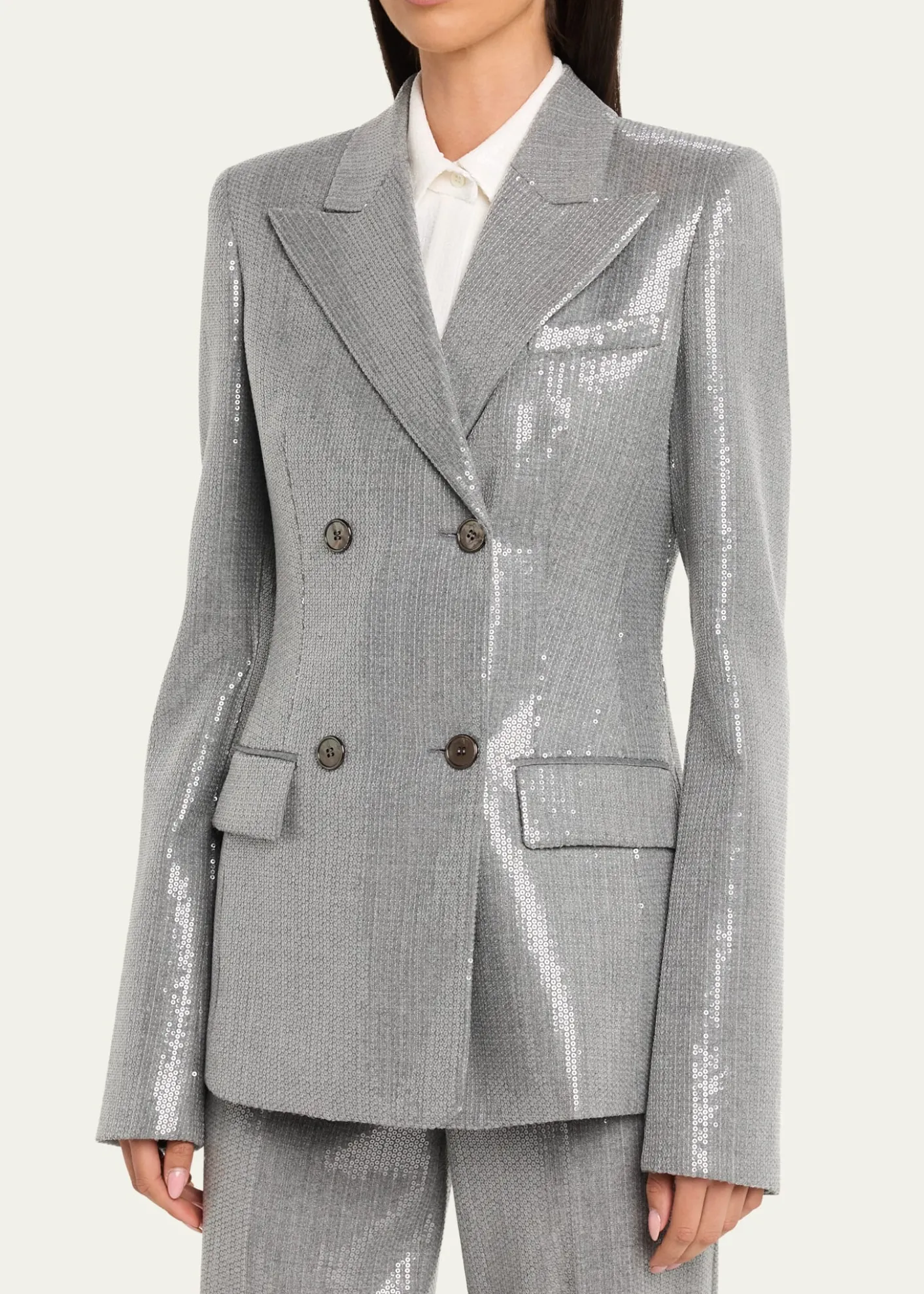Michael Kors CollectionDouble-Breasted Pinstripe Sequin Jacket