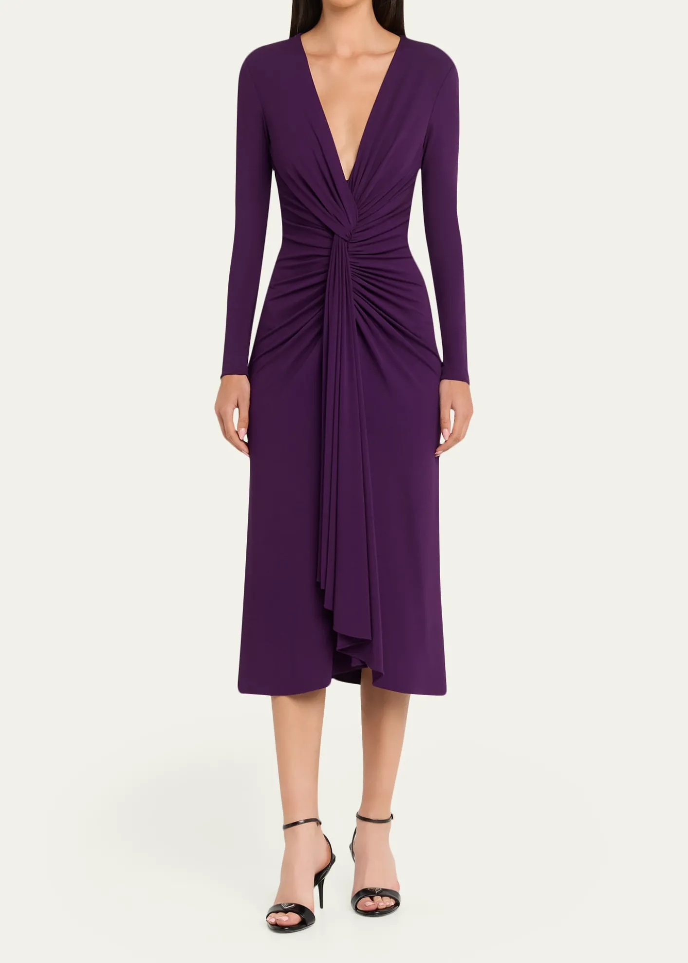 Michael Kors CollectionDraped Deep V-Neck Midi Dress