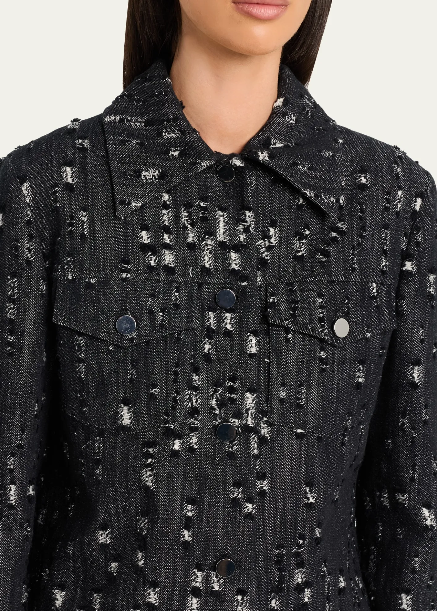 Michael Kors CollectionFrayed Cotton Denim Jean Jacket