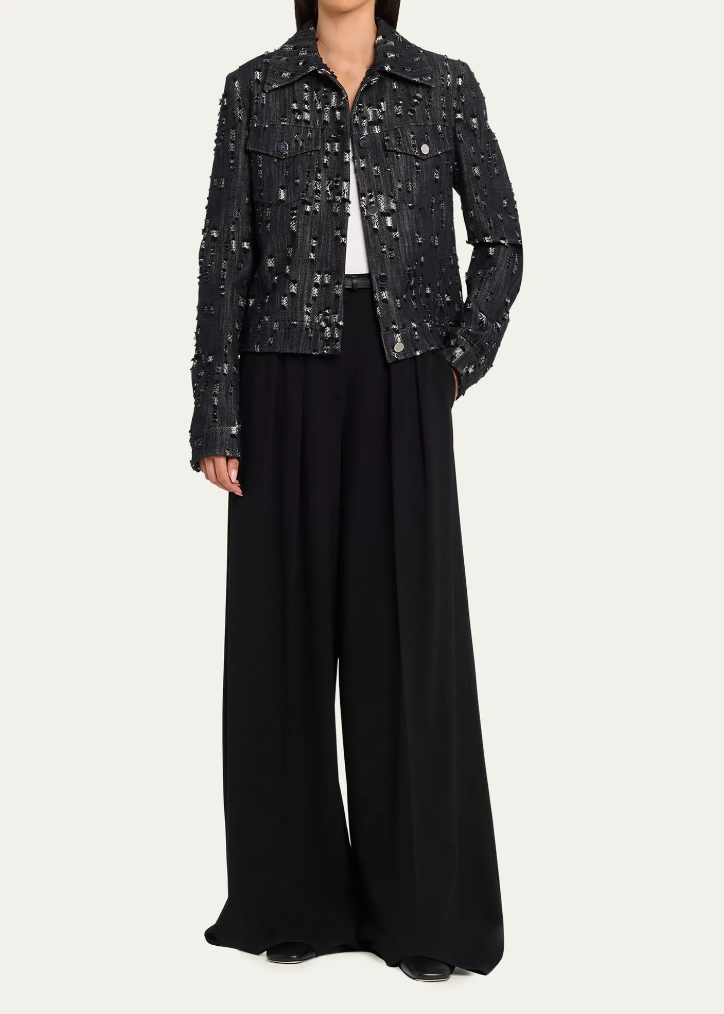 Michael Kors CollectionFrayed Cotton Denim Jean Jacket