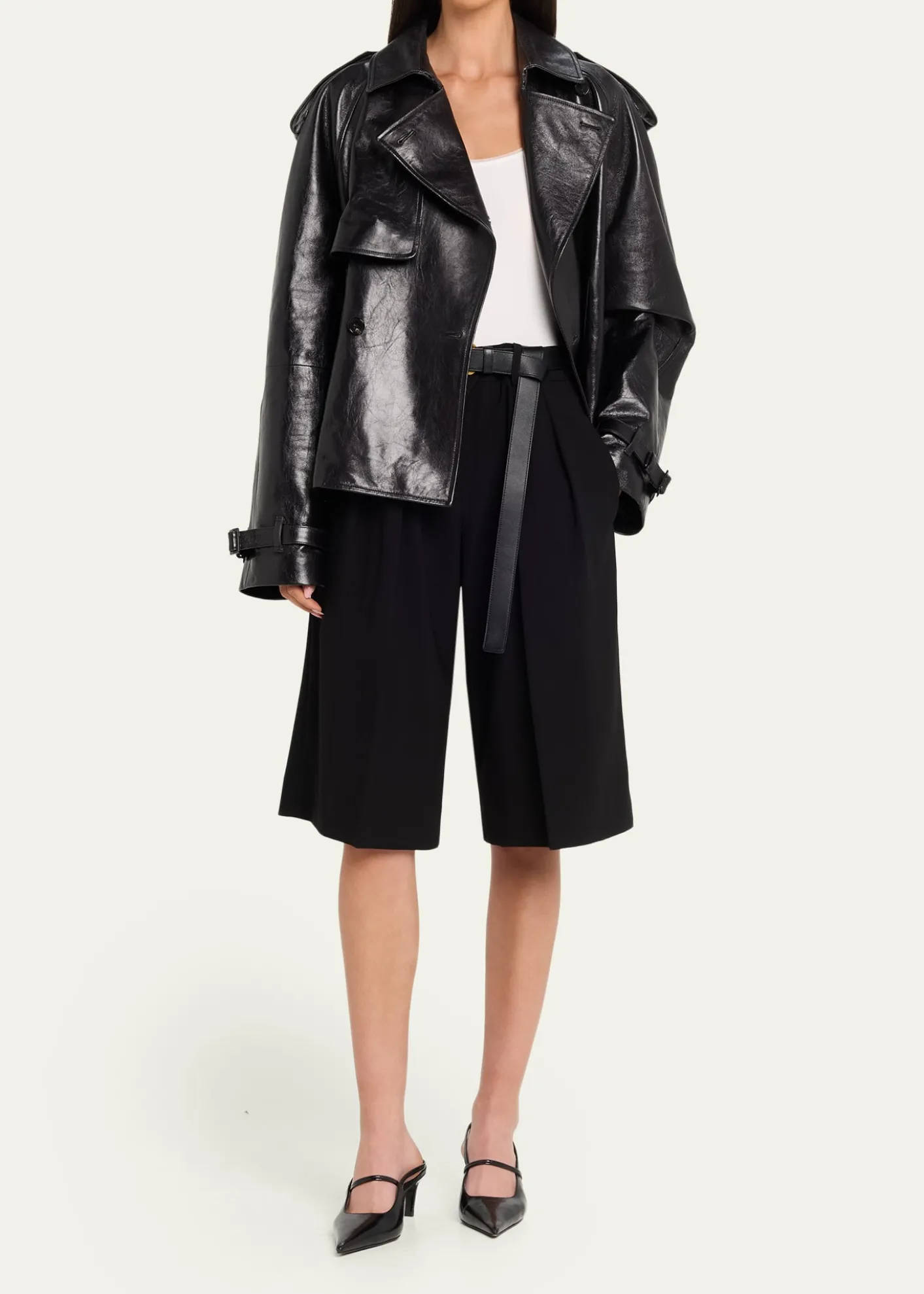 Michael Kors CollectionOversized Cropped Leather Trench Coat