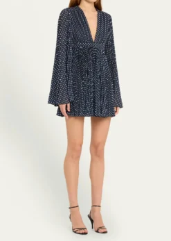 Michael Kors CollectionPolka Dot Pleated Fit-Flare Mini Dress