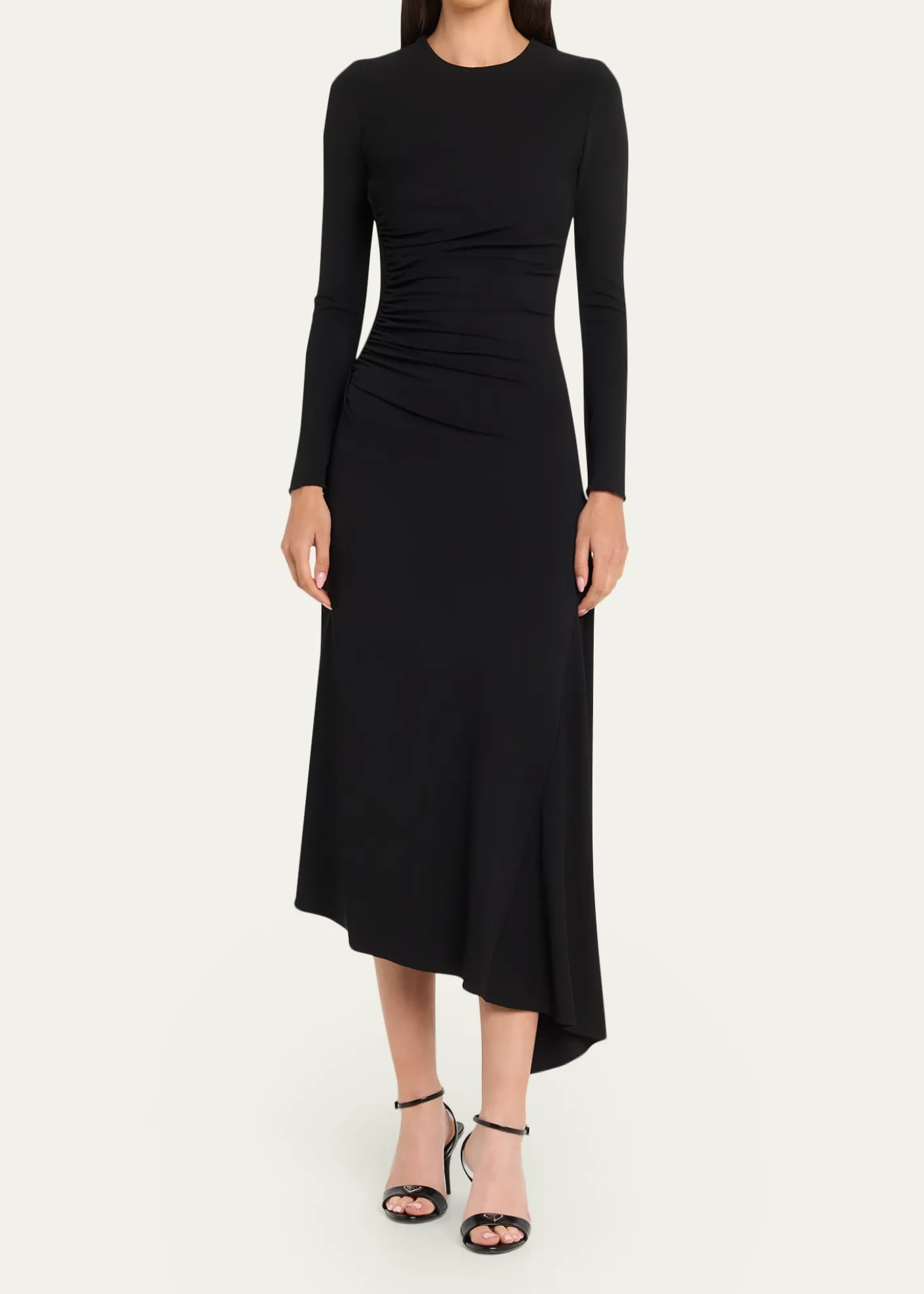 Michael Kors CollectionRuched Long-Sleeve Asymmetric Midi Dress