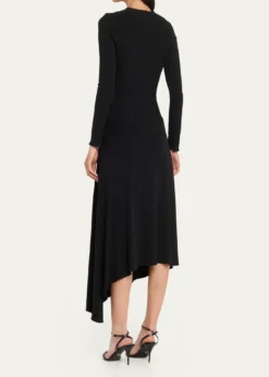 Michael Kors CollectionRuched Long-Sleeve Asymmetric Midi Dress