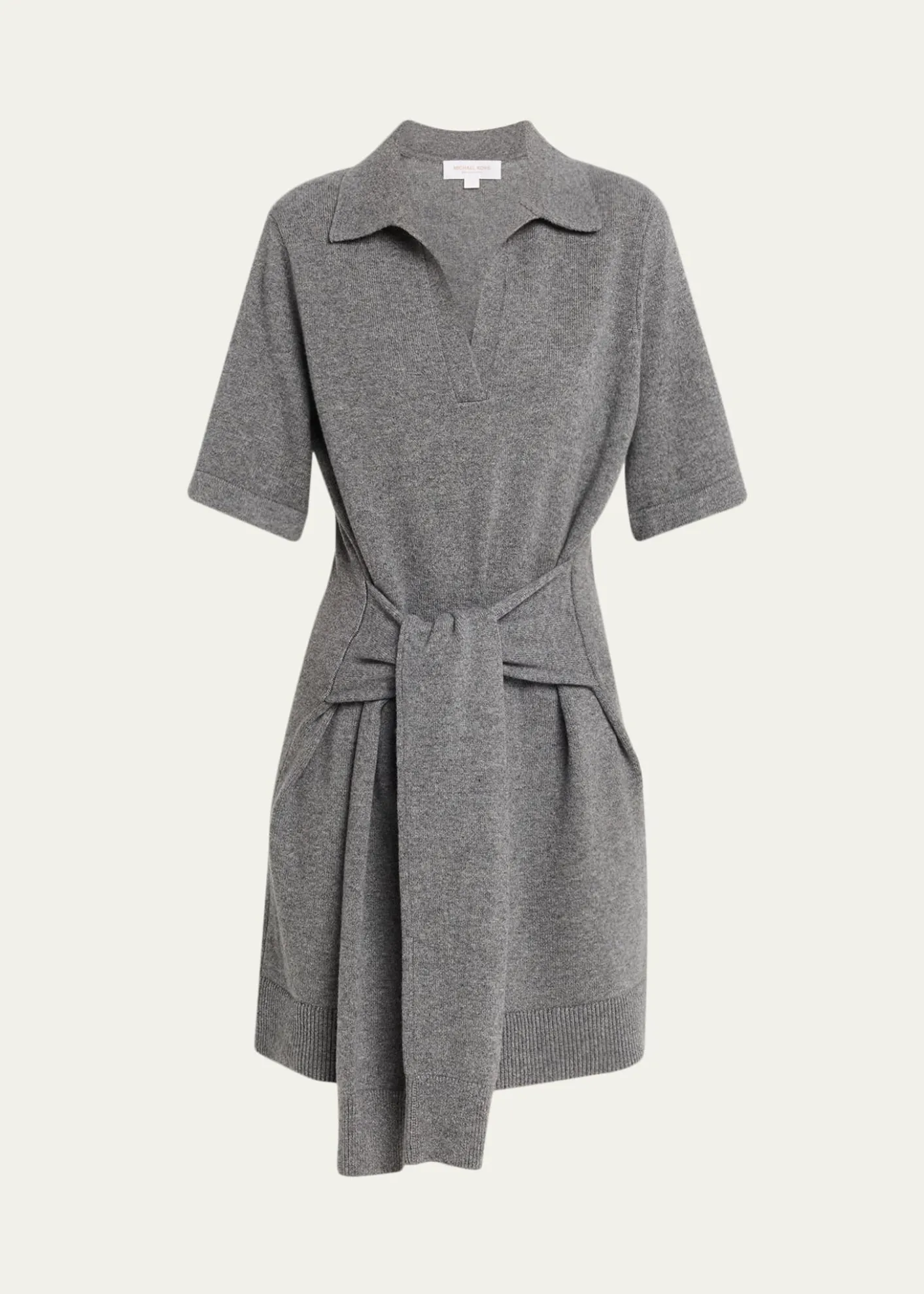 Michael Kors CollectionTie-Waist Cashmere Polo Sweater Mini Dress