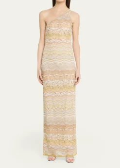 MissoniMetallic Chevron One-Shoulder Maxi Dress