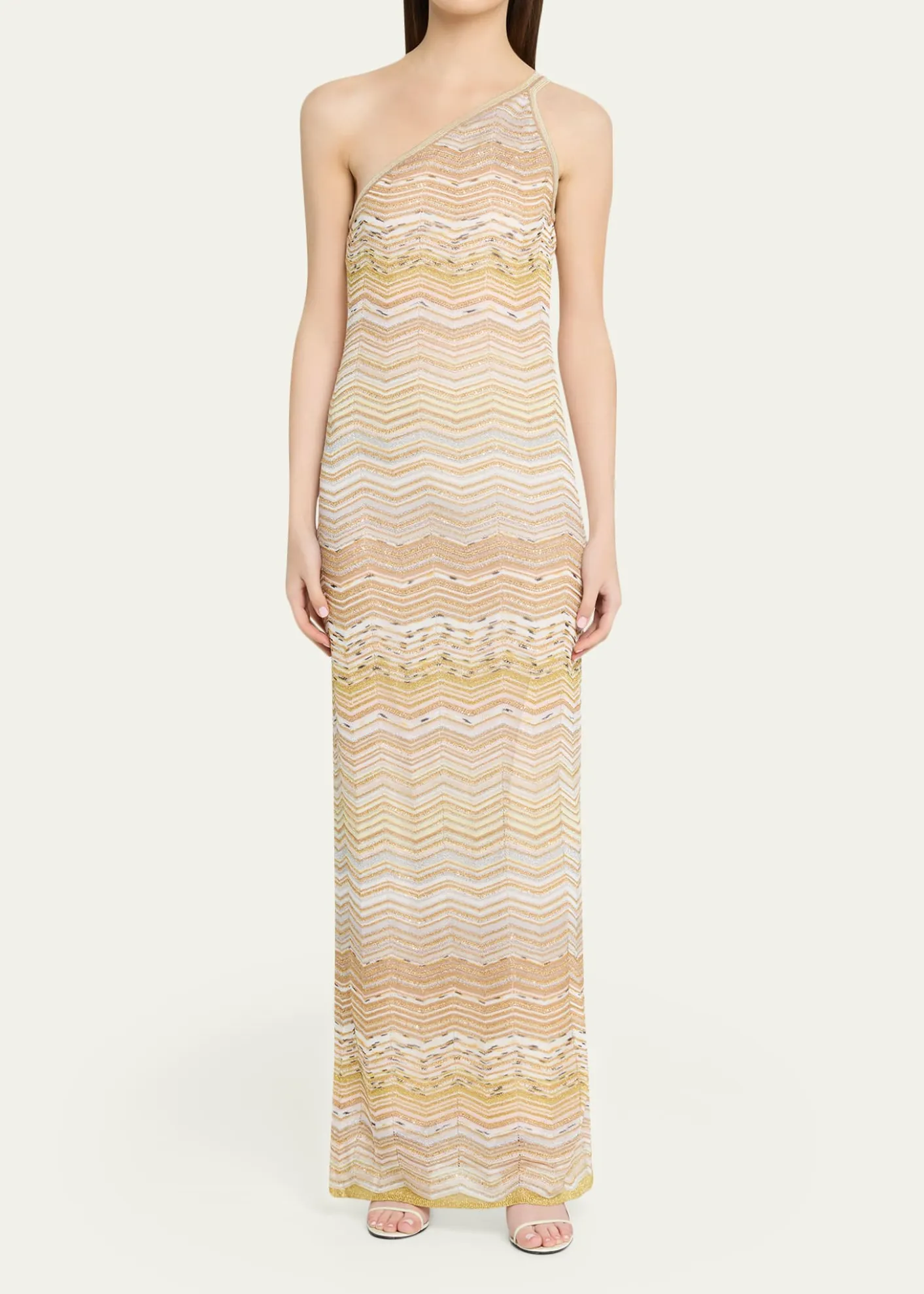 MissoniMetallic Chevron One-Shoulder Maxi Dress