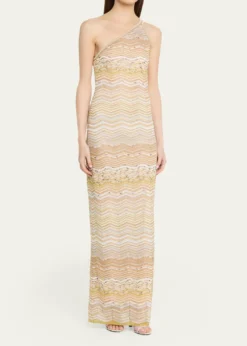 MissoniMetallic Chevron One-Shoulder Maxi Dress