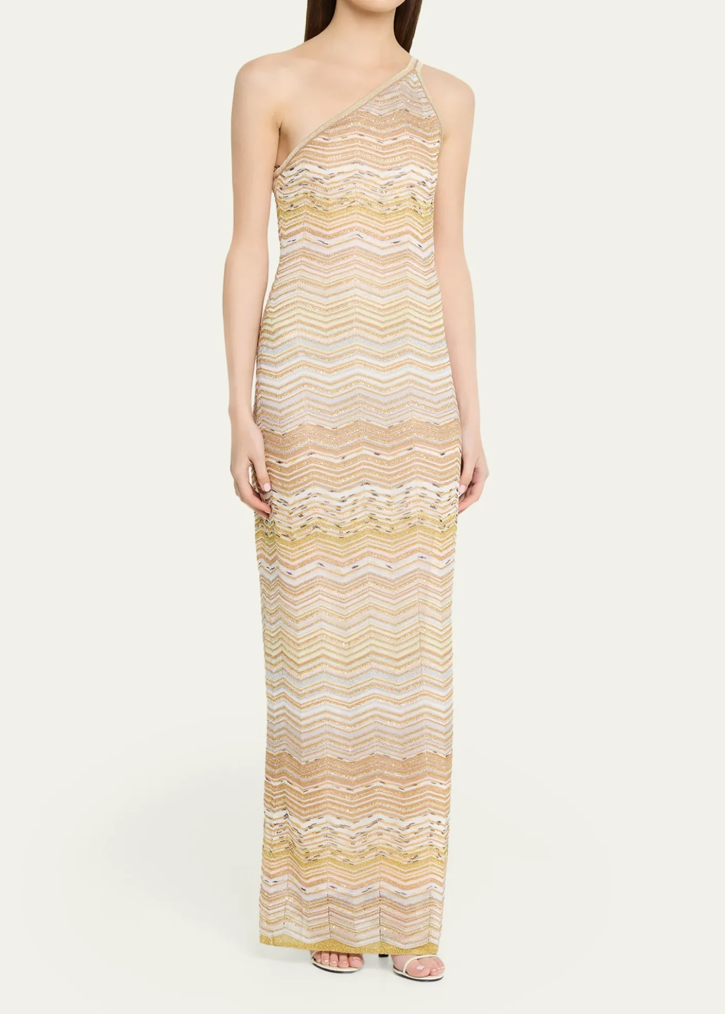 MissoniMetallic Chevron One-Shoulder Maxi Dress