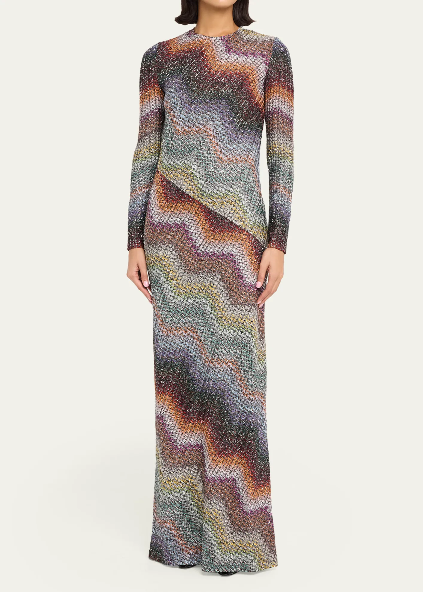 MissoniSequin Wefted Loom Knit Long-Sleeve Gown