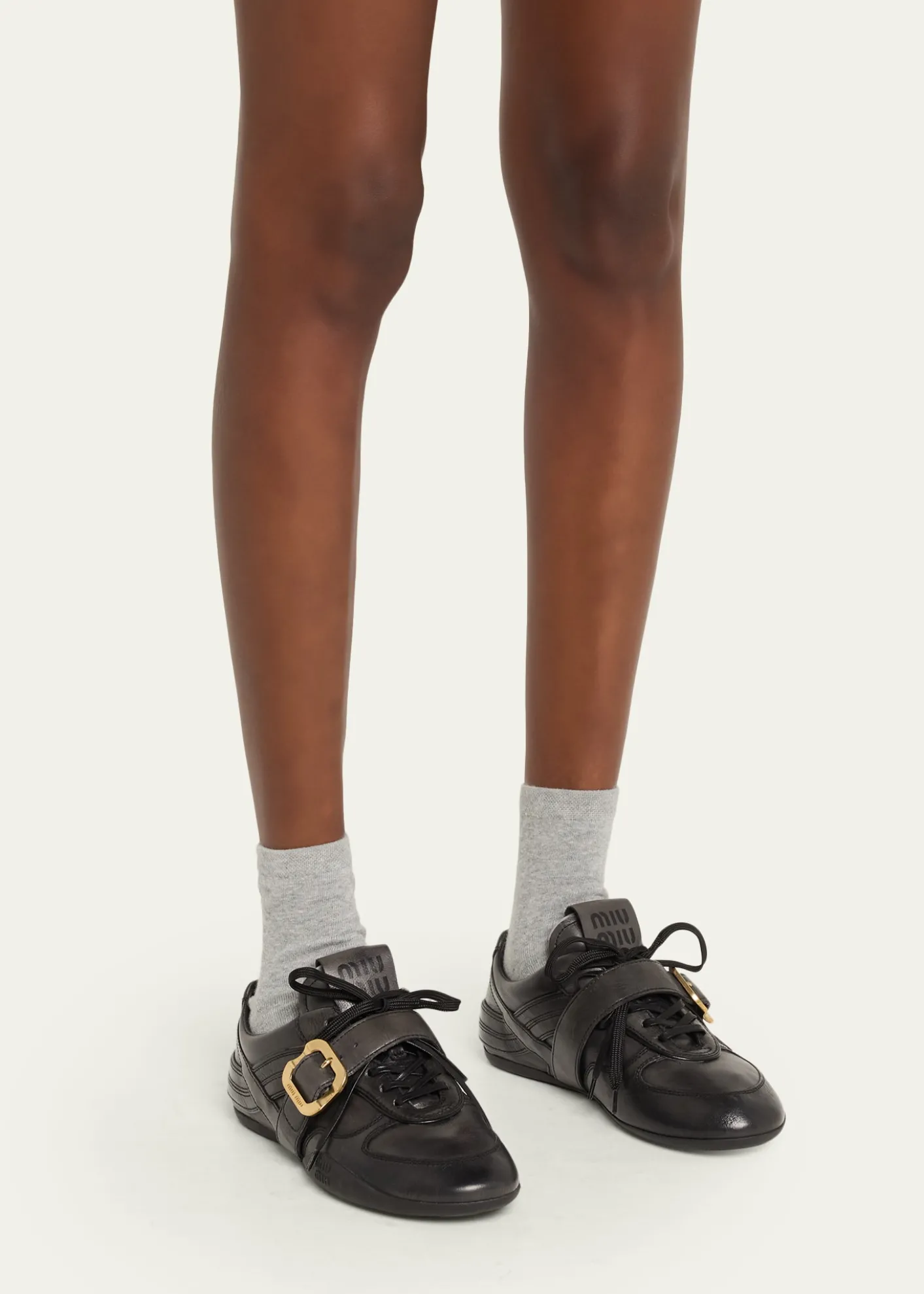Miu MiuAllacciate Leather Buckle Low-Top Sneakers