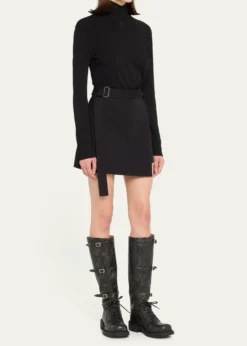 Miu MiuAntic Buckle Distressed Leather Knee-High Boots