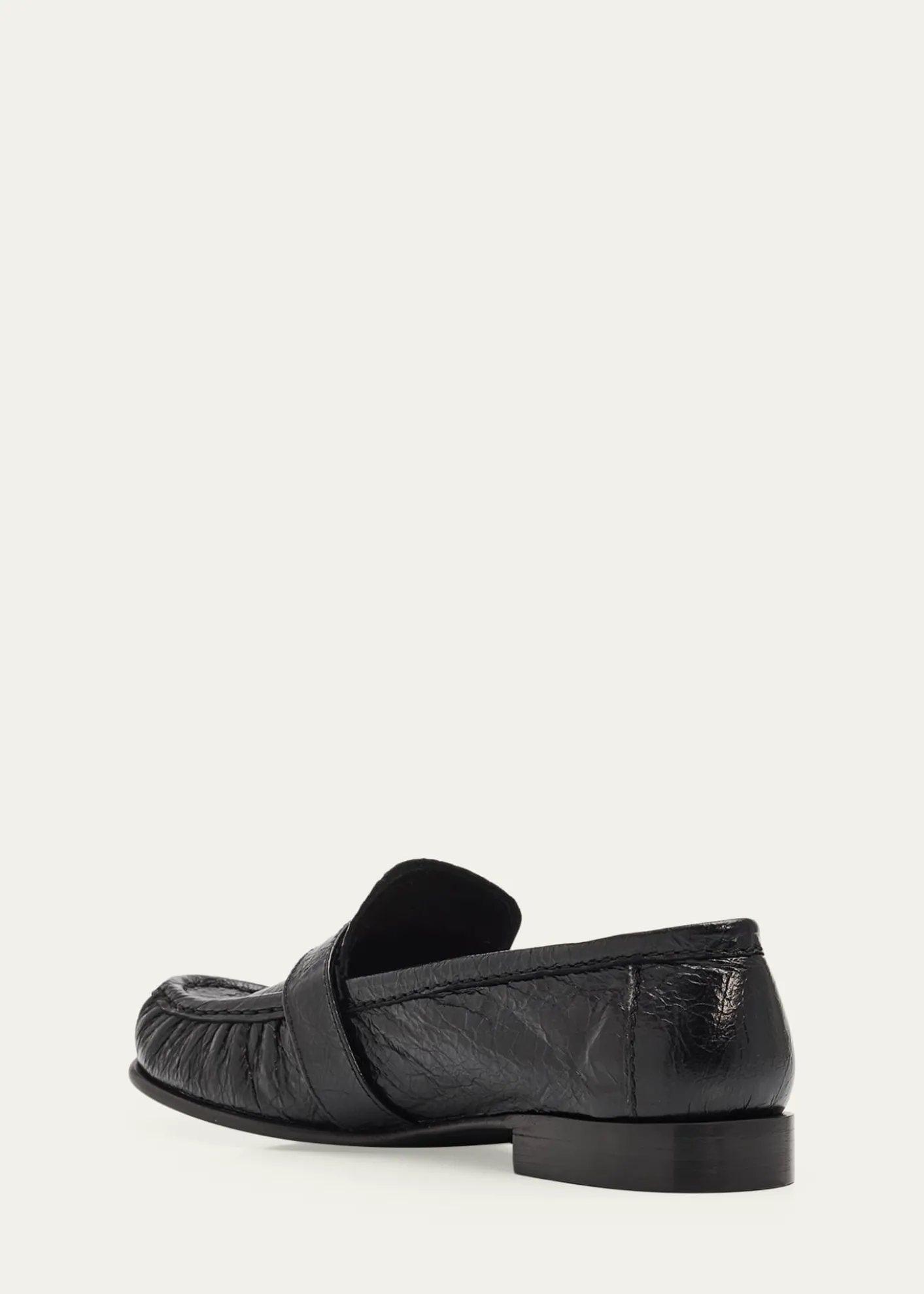 Miu MiuCrinkled Leather Buckled Moccasin Loafers