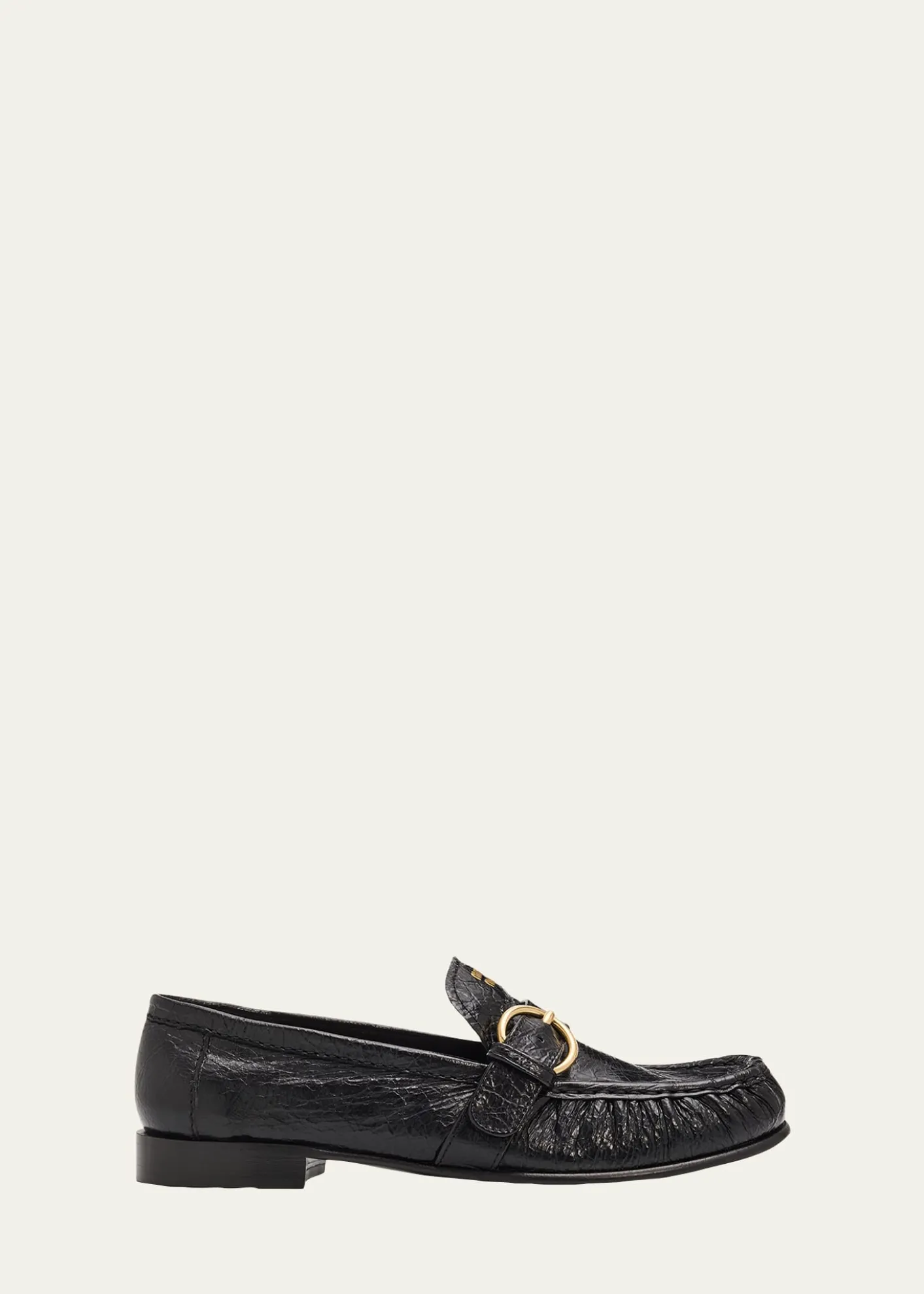 Miu MiuCrinkled Leather Buckled Moccasin Loafers