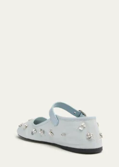 Miu MiuEmbellished Canvas Mary Jane Ballerina Flats