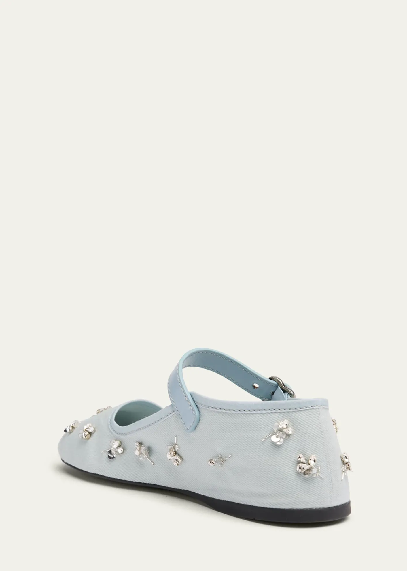 Miu MiuEmbellished Canvas Mary Jane Ballerina Flats