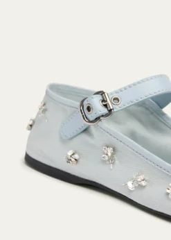 Miu MiuEmbellished Canvas Mary Jane Ballerina Flats