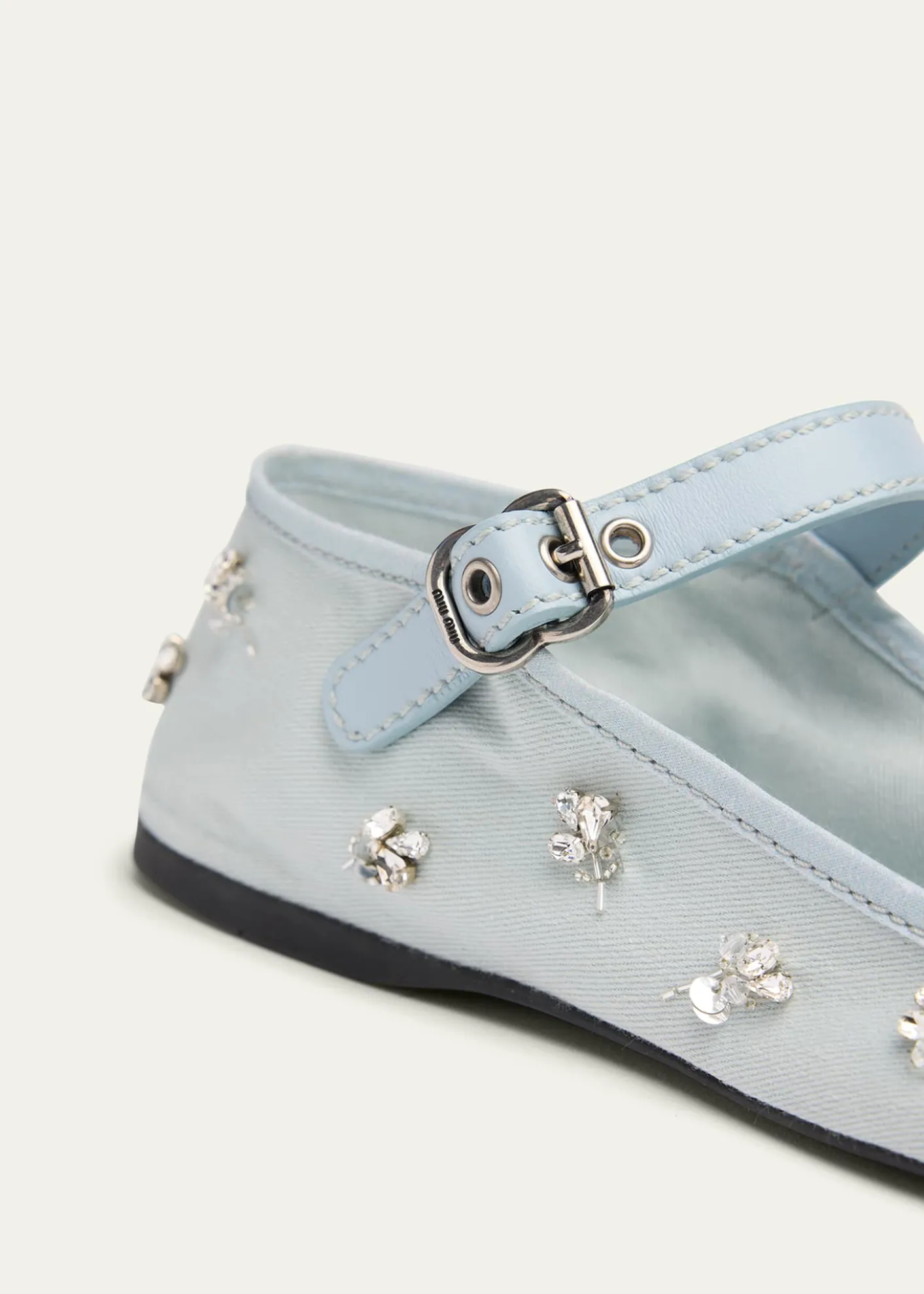 Miu MiuEmbellished Canvas Mary Jane Ballerina Flats
