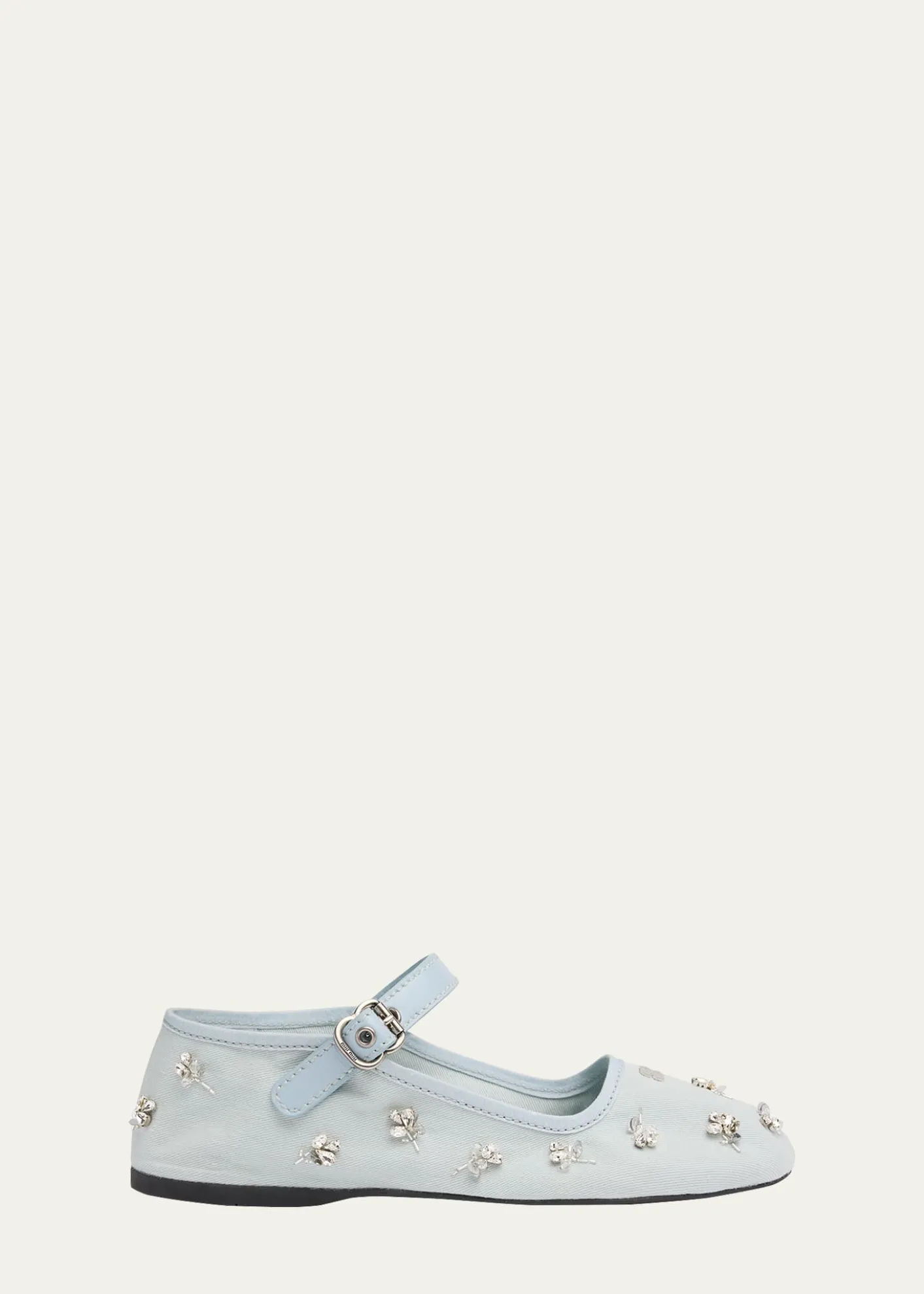 Miu MiuEmbellished Canvas Mary Jane Ballerina Flats