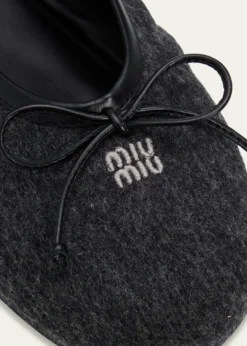Miu MiuFlannel Leather-Strap Ballerina Flats