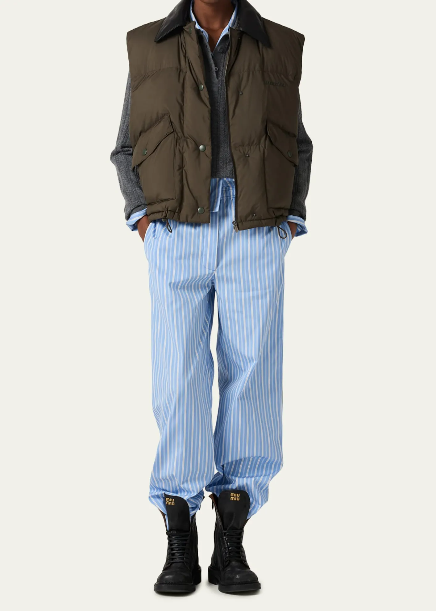 Miu MiuLeather Collar Oversized Puffer Vest