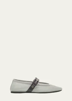 Miu MiuMesh Buckle Mary-Jane Ballerina Flats