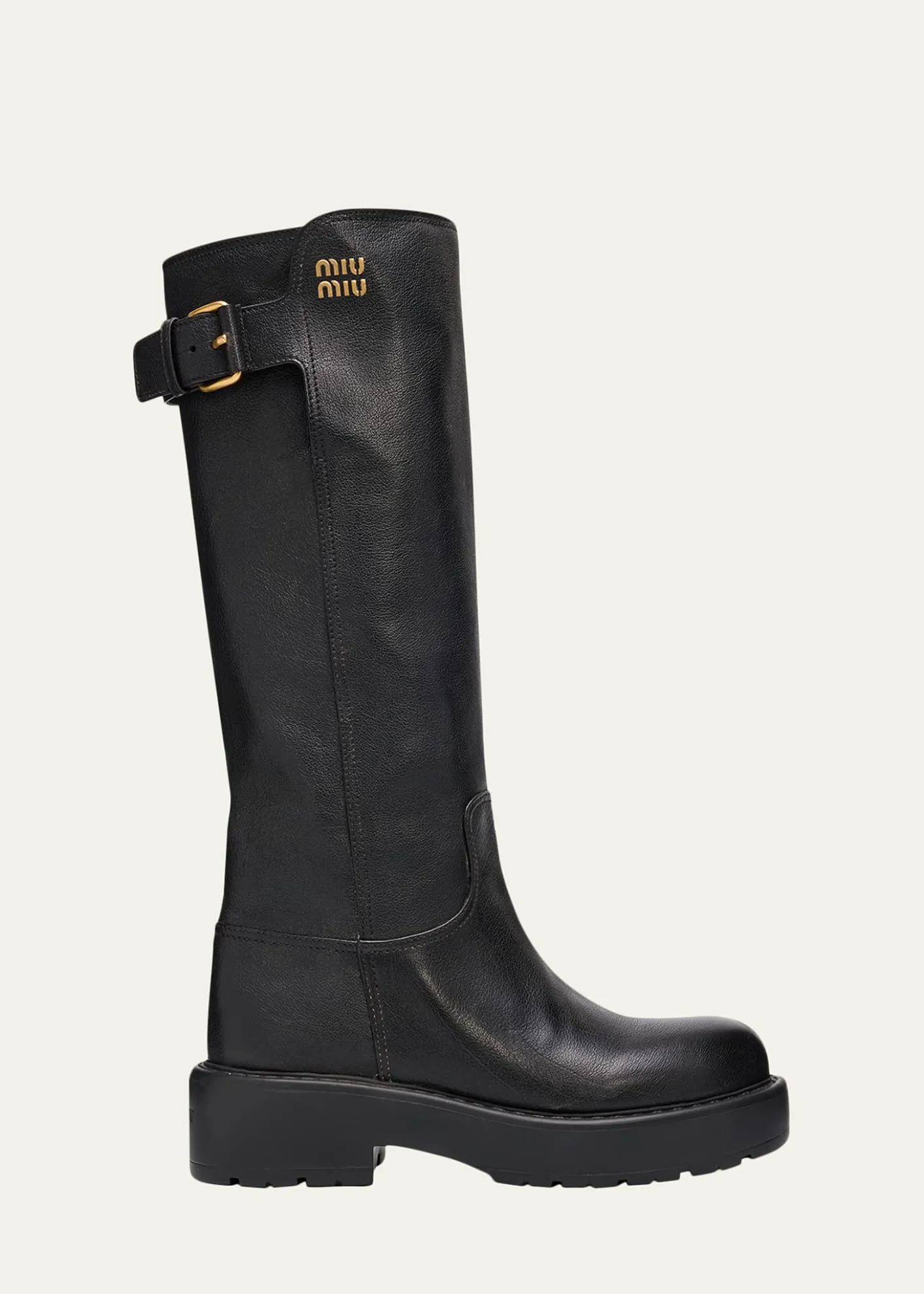 Miu Miu55mm Leather Knee-High Lug-Sole Boots
