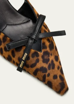 Miu Miu55mm Leopard Calf Hair Bow Slingback Pumps