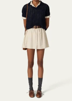 Miu MiuPointelle Cashmere Knit Short-Sleeve Polo Sweater