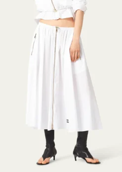 Miu MiuPopeline Drawstring Zip-Front Midi Skirt