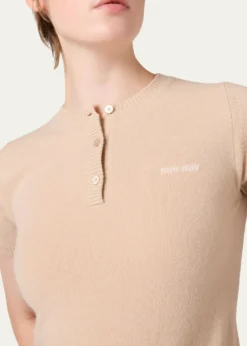 Miu MiuShort-Sleeve Cashmere Henley Sweater