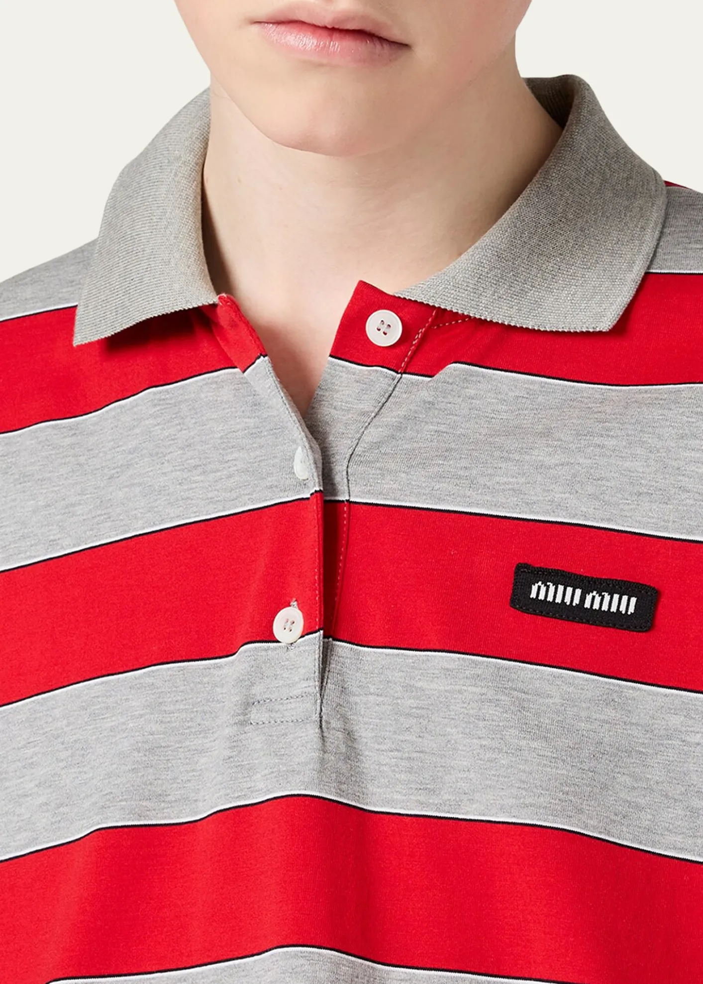 Miu MiuStriped Long-Sleeve Oversized Polo Shirt