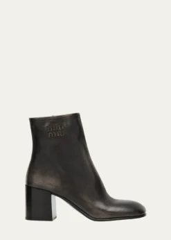 Miu MiuVintage Leather Block-Heel Booties